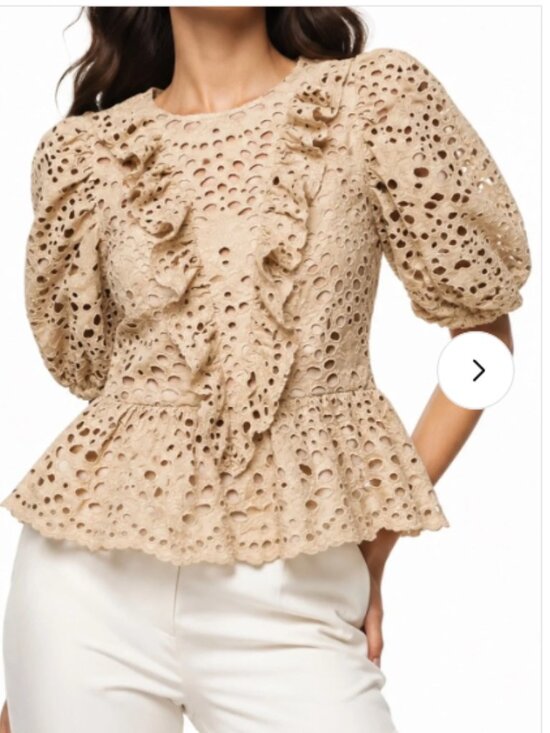 Express Tops - Express Tan Eyelet Puff Sleeve Top Size Large NWT